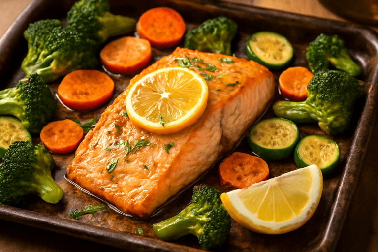 Gebakken Zalm met Geroosterde Groenten