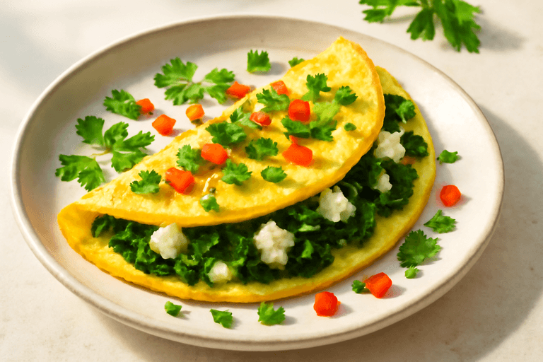 Omletă proteică cu spanac și brânză feta