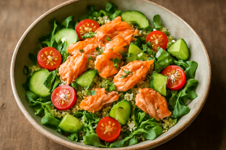 Insalata di Salmone e Quinoa con Verdure Croccanti