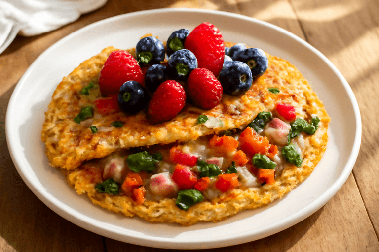 Klassisches Protein-Omelett mit Hafer und Frucht-Boost