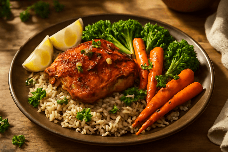 Energieboost Kippendij met Geroosterde Groenten en Volkorenrijst