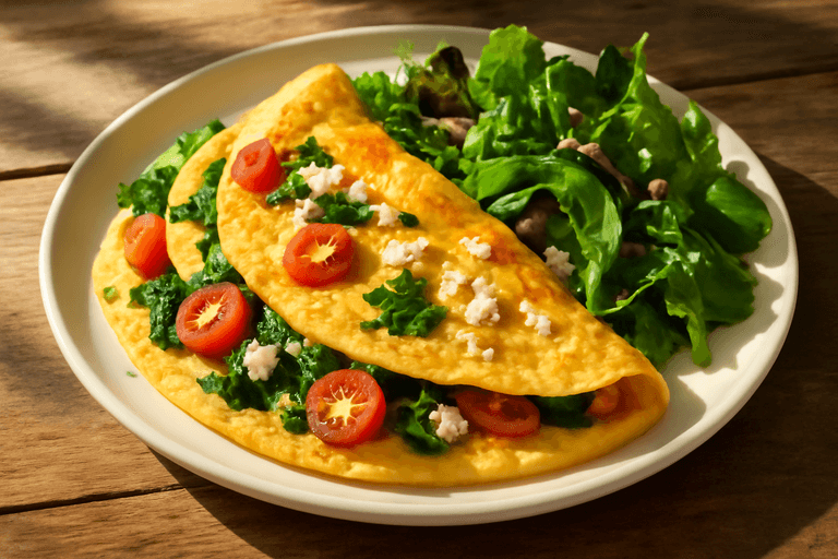 Omelette clásico ligero con espinacas y tomate