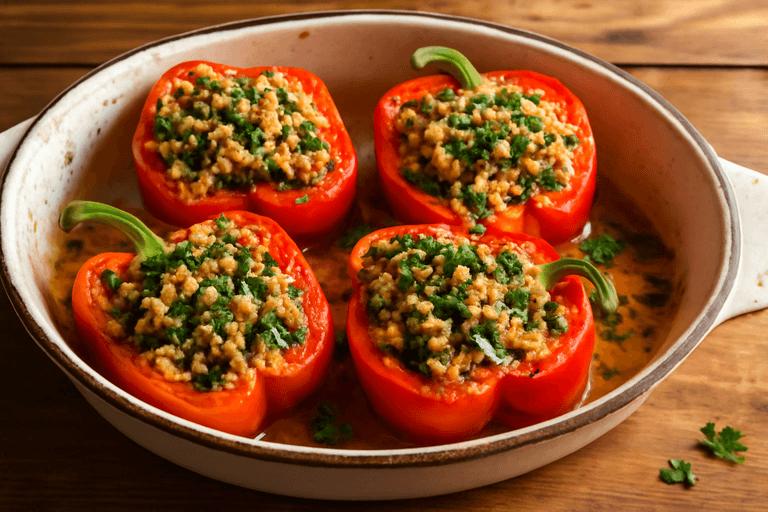 Klassieke Gevulde Paprika’s met Kalkoen & Volkorenrijst