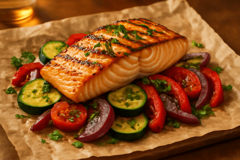 Gegrilde Zalm met Mediterrane Groenten