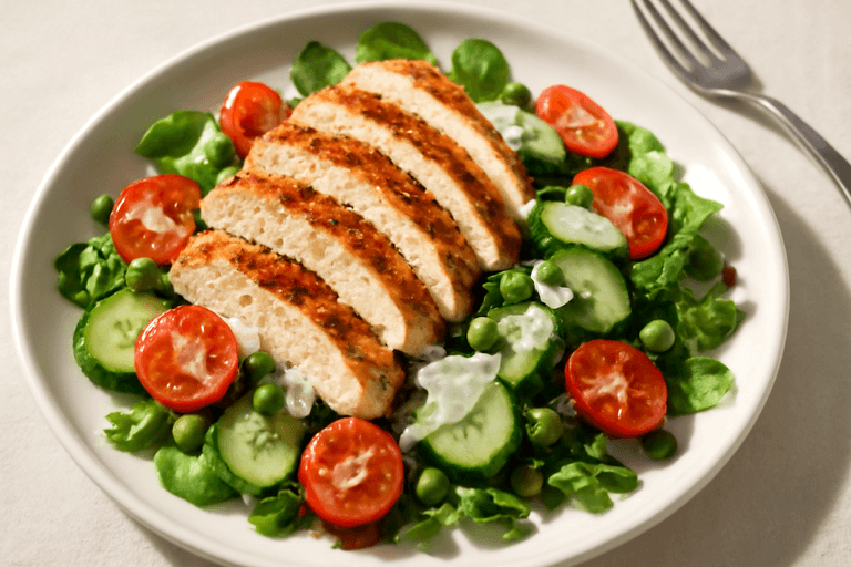 Κοτόπουλο Σχάρας με Σαλάτα Χόρτων & Ντρέσινγκ Γιαουρτιού