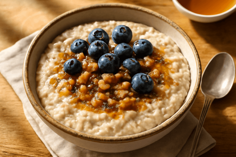 Proteinrik grøt med bær og valnøtter