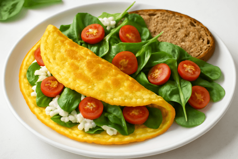 Proteinrik Omelett med Frisk Spinatsalat