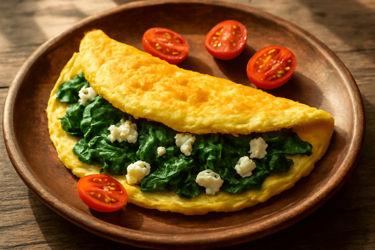 Omletă Clasică cu Spanac și Brânză Feta