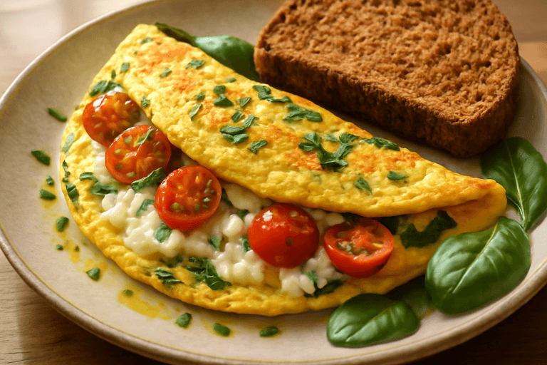 Tortilla Vegetariana Power con Espinacas y Queso Cottage