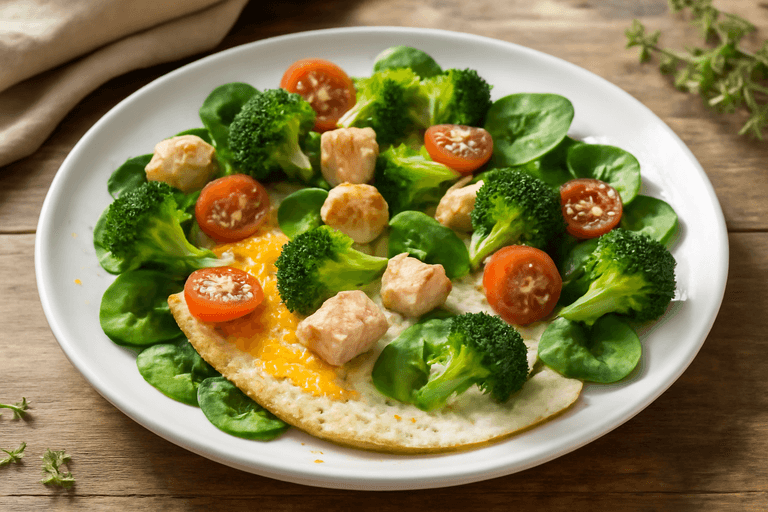 Белковый омлет с овощами и индейкой