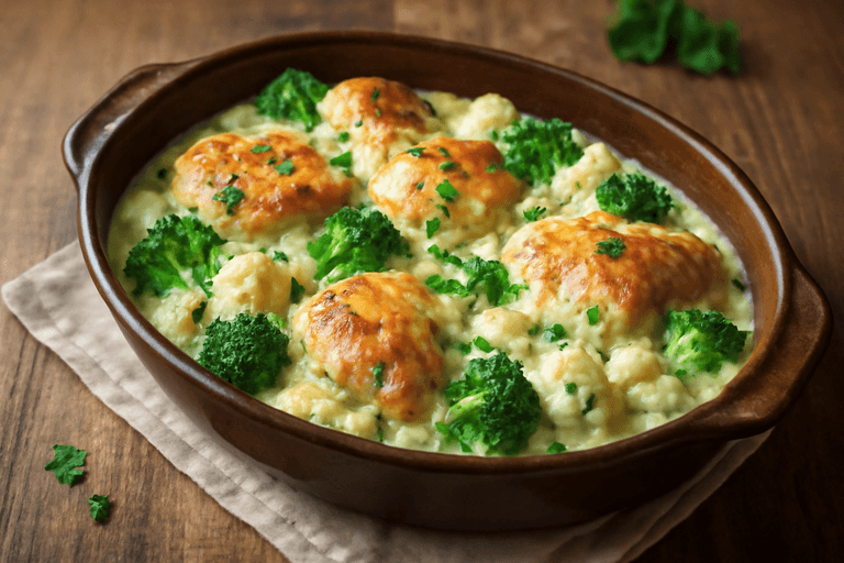 Lätt kycklinggratäng med broccoli och blomkål