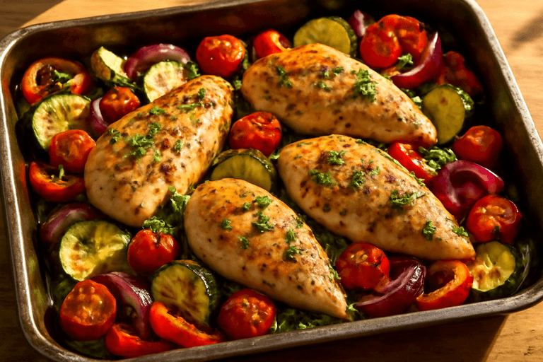 Pollo al Horno con Vegetales Mediterráneos