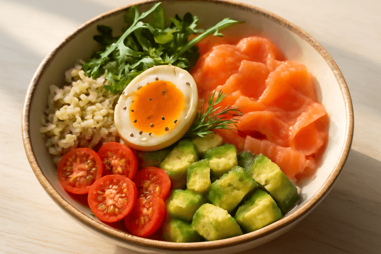Bol de petit-déjeuner Pescetarien au Saumon Fumé & Quinoa