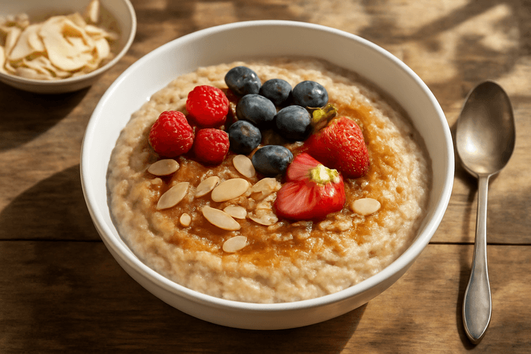 Veganer Power-Porridge mit Beeren und Mandeln