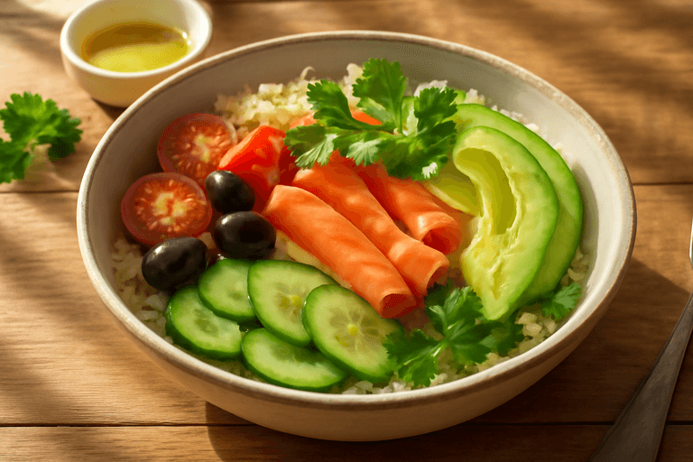 Bowl Mediterraneo di Quinoa e Salmone