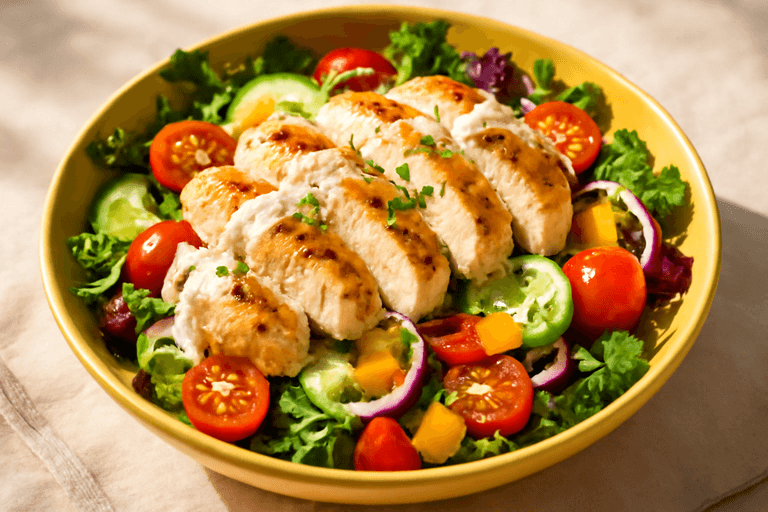 Leichter Hähnchen-Gemüse-Salat mit Joghurt-Dressing