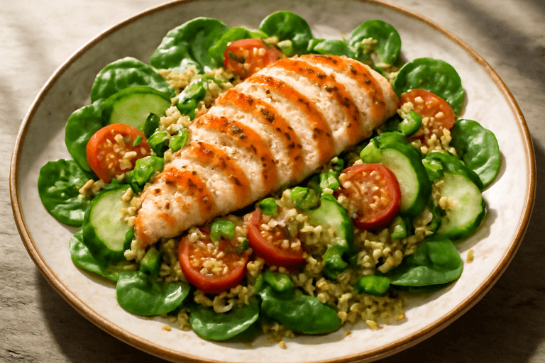 Salată energizantă cu piept de pui la grătar și quinoa