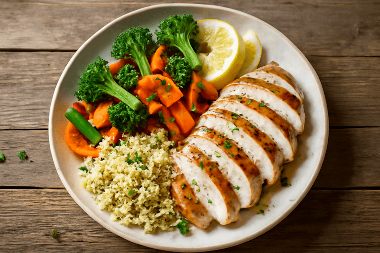 Piept de pui la grătar cu legume colorate și quinoa