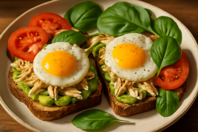 Tostadas de Huevo y Aguacate con Pollo