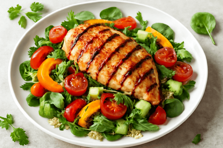 Gegrilde Kipsalade met Quinoa en Geroosterde Groenten