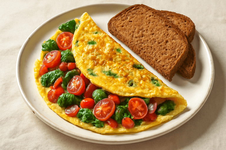 Proteinrik grönsaksomelett med fullkornsbröd