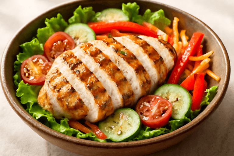 سلطة الدجاج المشوي مع الخضار الطازجة