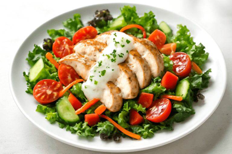 Leichter Hähnchen-Gemüse-Salat mit Joghurt-Dressing