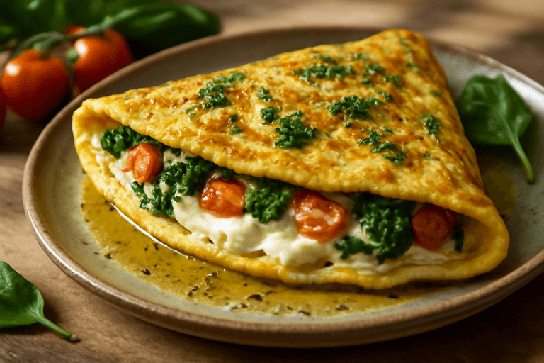 Omelette protéinée aux épinards et tomates