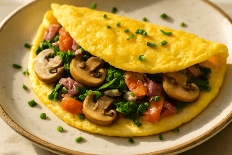 Energie Ontbijt Omelet met Spinazie en Champignons