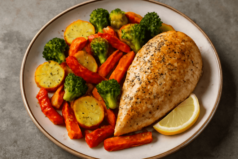 Ζουμερό ψητό κοτόπουλο με λαχανικά στον φούρνο