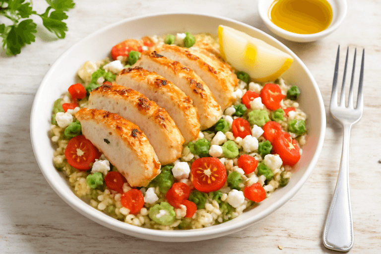 Κοτόπουλο σχάρας με μεσογειακή σαλάτα & κινόα