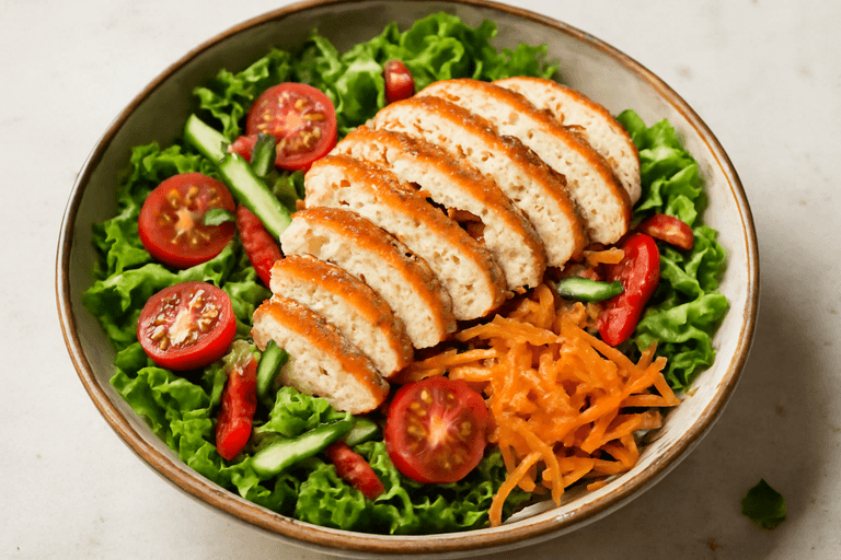 Salată energizantă cu piept de pui la grătar și legume crocante