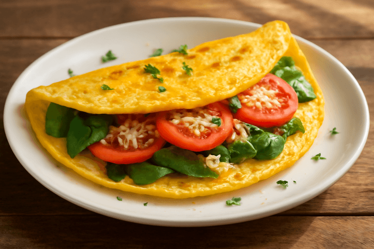 Proteinrik omelett med spenat och tomat
