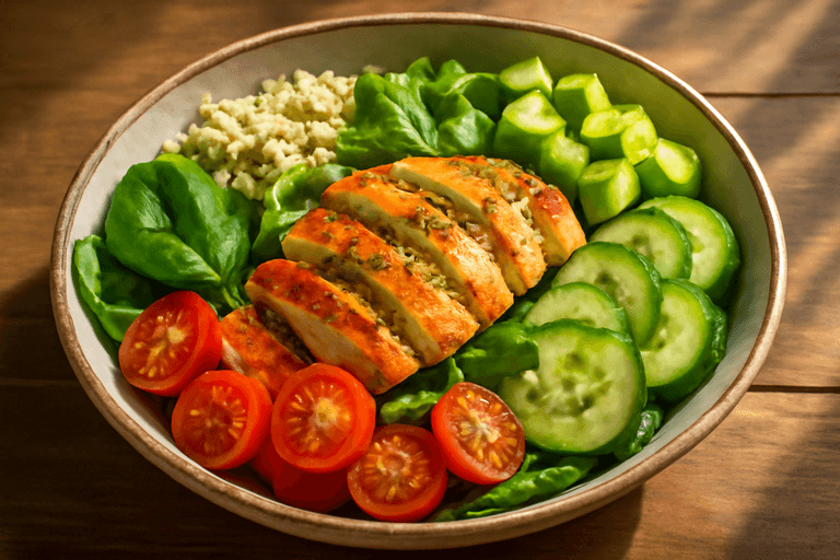 Ensalada de pollo a la parrilla con aguacate y quinoa