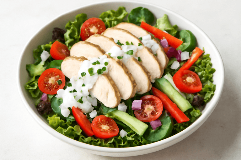 Leichter Hähnchen-Gemüse-Salat mit Joghurt-Dressing