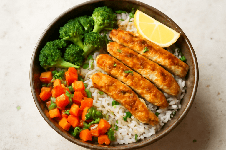 Proteinreicher Hähnchen-Reis-Power-Bowl