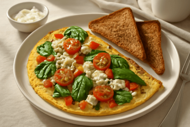 Proteinreiches Gemüse-Omelett mit Vollkornbrot