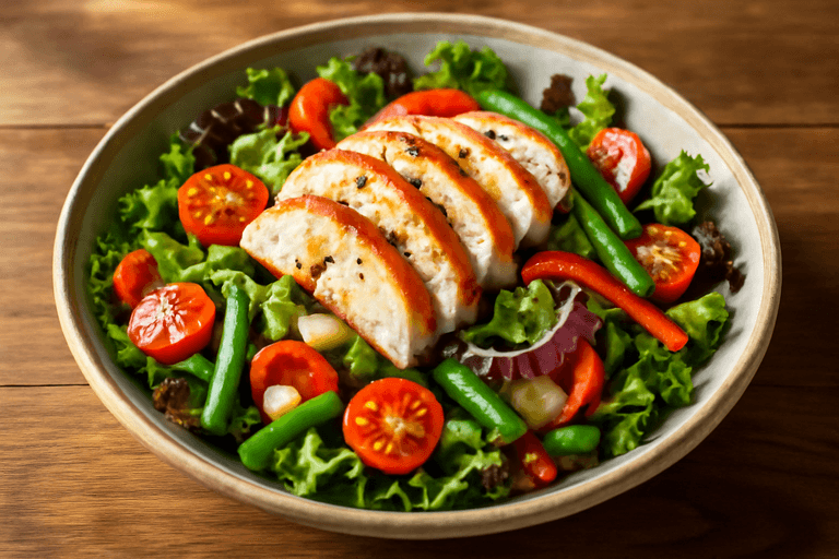 Klassisk kalkon- och grönsakssallad med senapsdressing