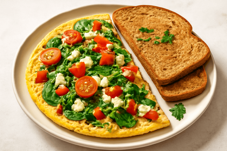 Proteinrik grönsaksomelett med fullkornsbröd