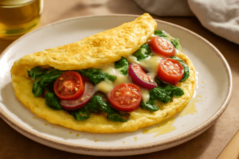 Proteinrik omelett med spinat og tomat