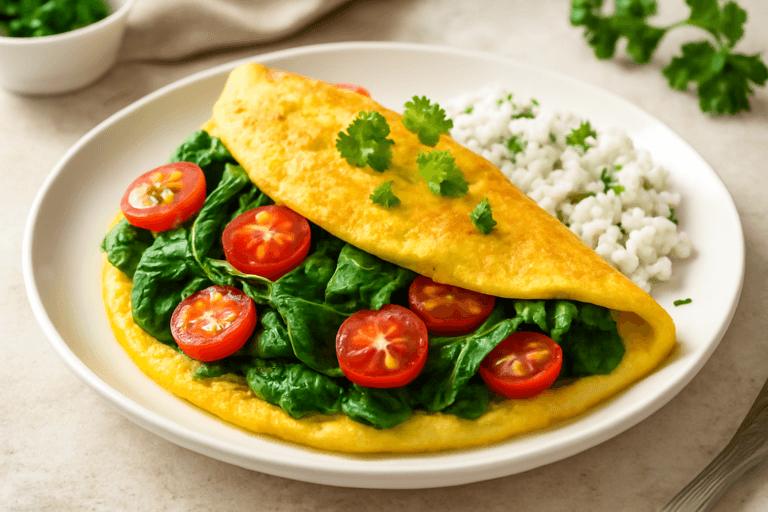 Proteinreiches Omelett mit Spinat und Tomaten