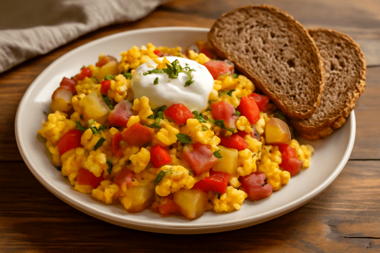 Proteinreiches Bauernfrühstück mit Vollkornbrot