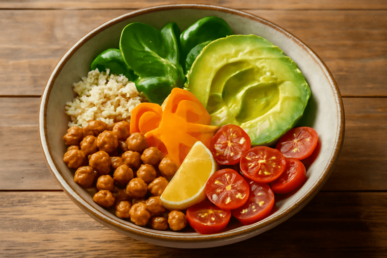 Veganer Kichererbsen-Bowl mit Quinoa & Avocado