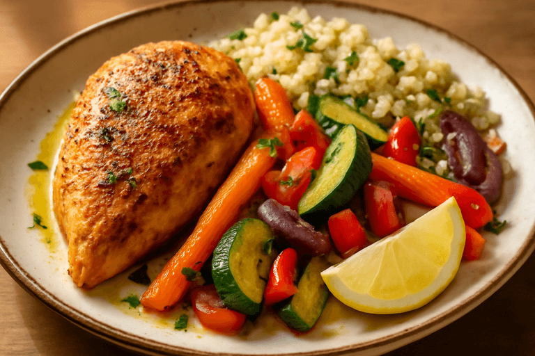 Kruidige Kipfilet met Geroosterde Groenten en Quinoa