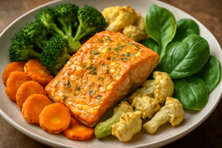 Ugnsbakad lax med örter och grönsaker