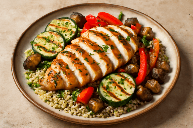 Κοτόπουλο Σχάρας με Ψητά Λαχανικά και Κινόα