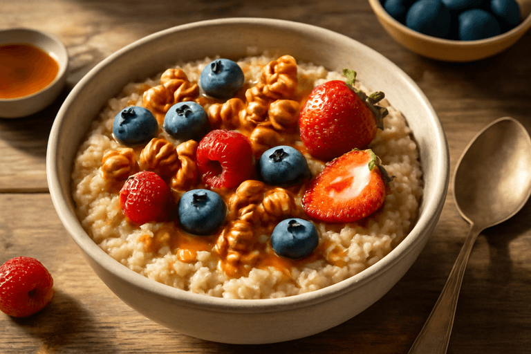 Овсяная каша с ягодами и орехами для энергии