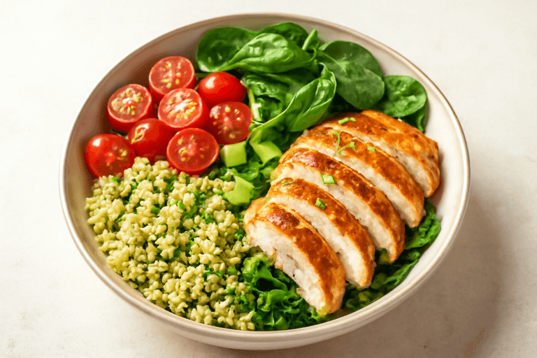 Proteingeladener Hähnchen-Bulgur-Bowl