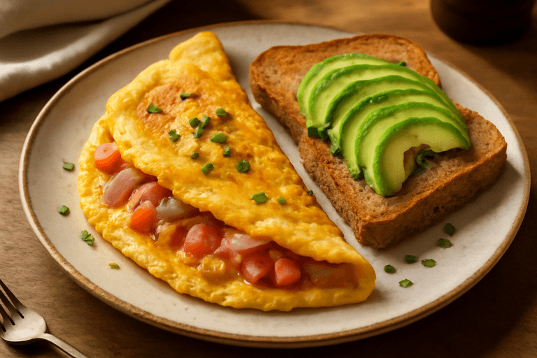 Krachtige Ontbijt Omelet met Avocado en Volkoren Toast