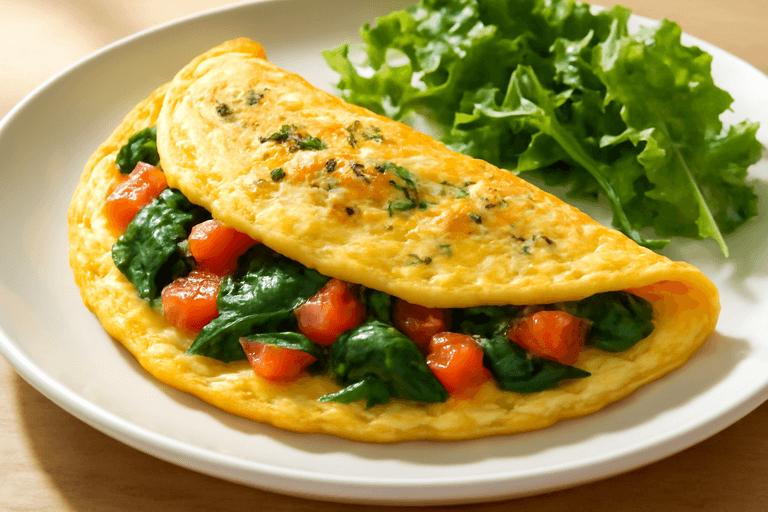 Proteinrik klassisk omelett med spenat och tomat